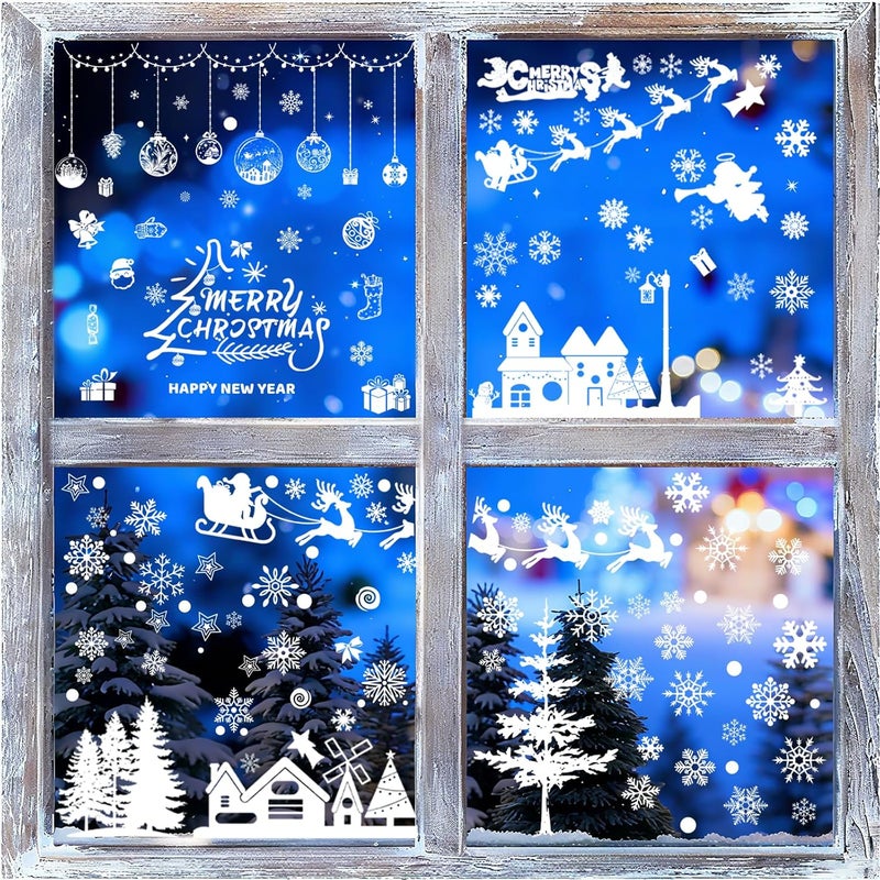 Mersper 261 PCS Christmas Window Clings Snowflake Window Stickers for Holiday Decoration on Glass for Xmas Holiday Home School Office Classroom Decor(9 Sheets) - Image 1